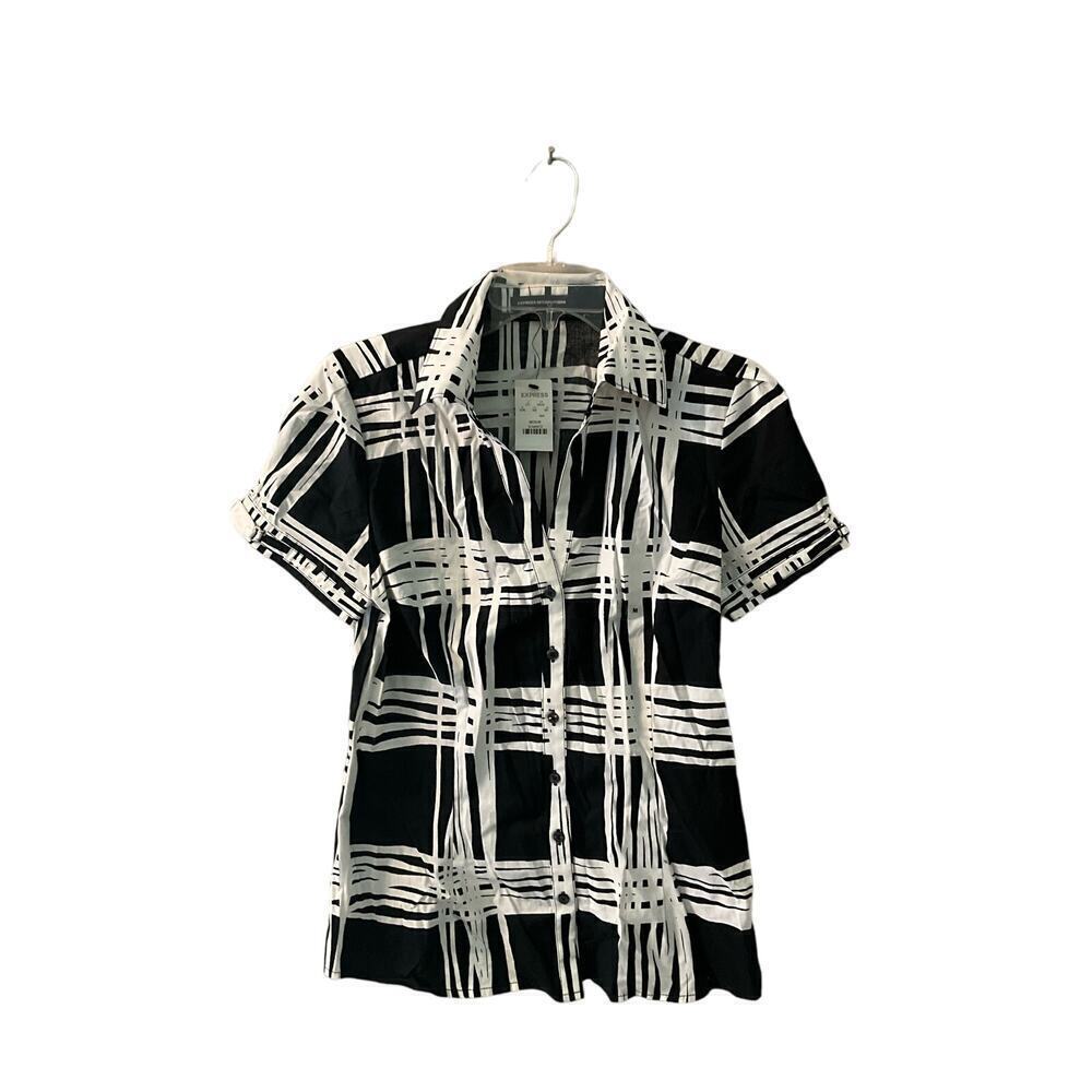 Express Button-Up Shirt Women's Size M Black/White Plaid‎ Short Sleeve Cotton